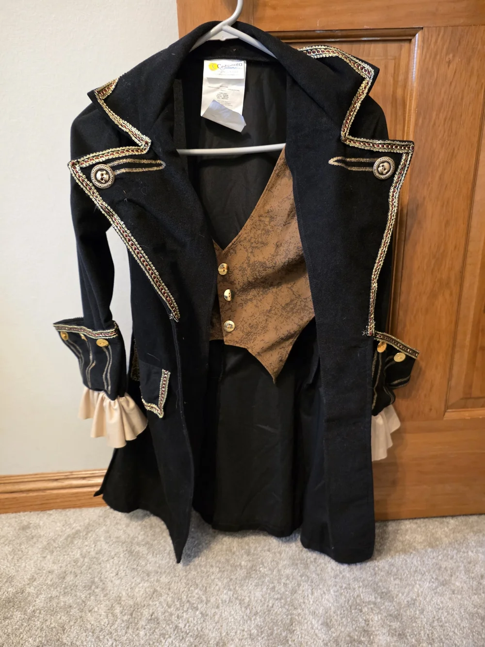 California Costumes Black Trench Coat with Brown Vest and Gold Trim